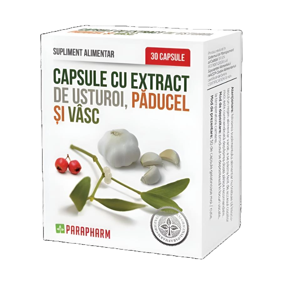 30 Capsule cu Usturoi, Păducel și Vâsc