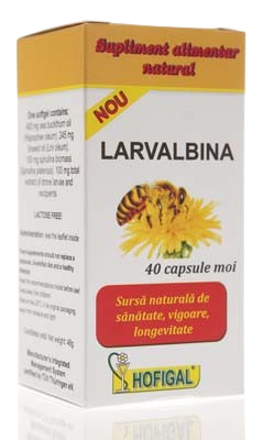 A Hofigal product, a box of 40 soft capsules of Larvalbina, special apicultural product, complex composition similar to royal jelly, powerful revitalizing and energizing effect.